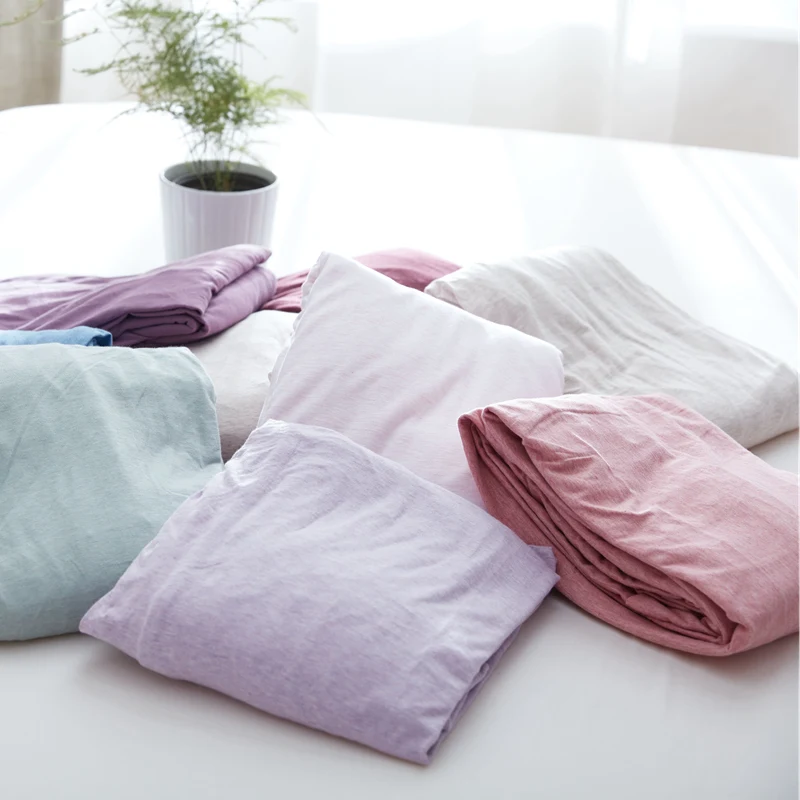 

Striped Plain Color Soft Knitted Cotton Fabric Flat Bed Sheets 170*250 200*250 230*250 cm for Single Double Size Bed