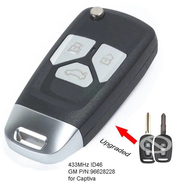 

Keyecu New Upgraded Flip Remote Key Fob 433MHz ID46 Chip for Chevrolet Captiva 2008 2009 2010 2011 2012 2013
