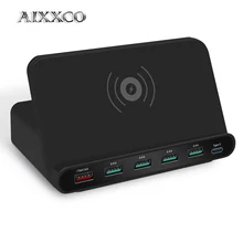 AIXXCO 2 в 1 быстрая зарядка 3,0 usb зарядное устройство с беспроводной зарядной станцией для iPhone 7 8 мобильный телефон Быстрая Зарядка 5 Вт QI