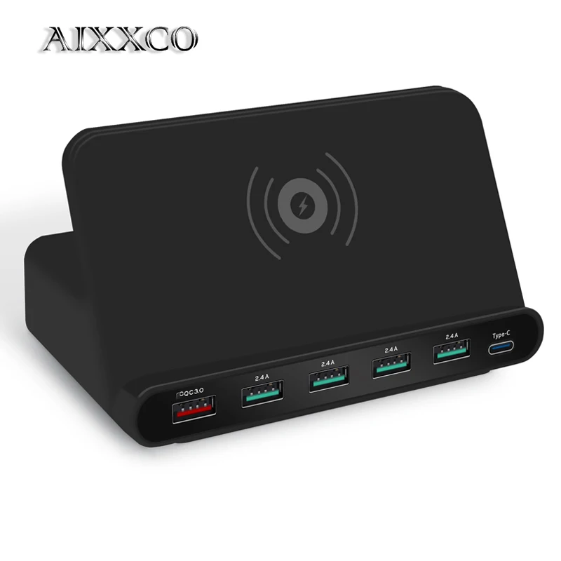 Online AIXXCO 2 en 1 cargador rápido usb 3,0 con estación de carga inalámbrica para iPhone 7 8 cargador rápido para teléfono móvil carga 5W QI