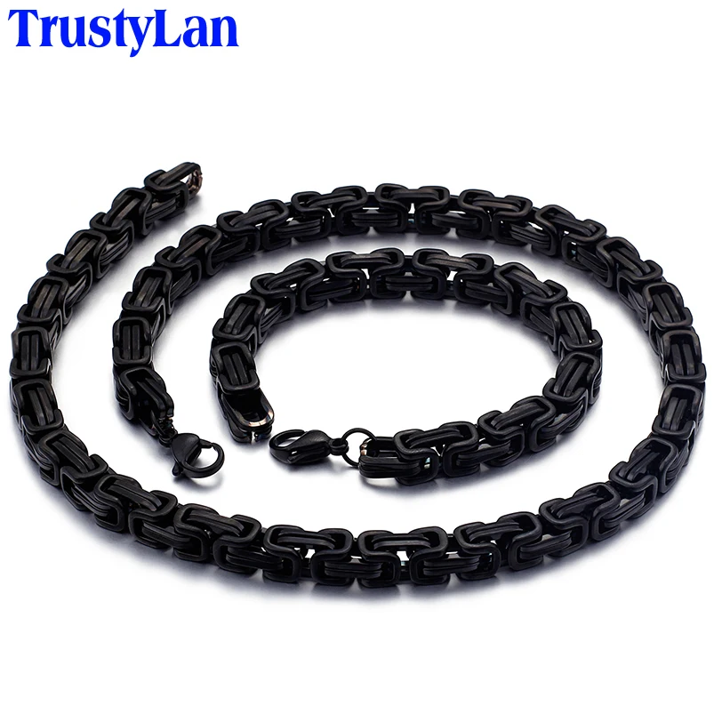 

TrustyLan 23.6" Black Choker Necklace Men Chain Stainless Steel Charm Bracelet Mens Bracelets & Bangles 2018 Armband Jewellery