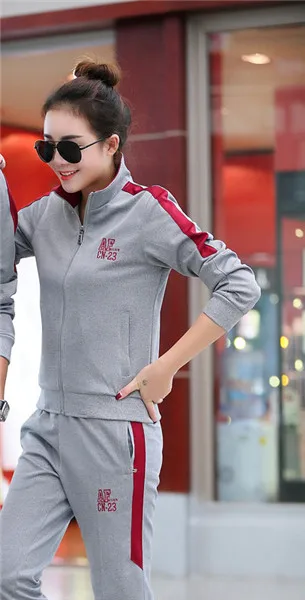 WOMEN GREY RED Мужская Весна для бега для фитнеса для спорта костюм хлопок комфорт бег уличная спортивная одежда RunningtMale спортивный костюм 7-5 - Цвет: WOMEN GREY RED