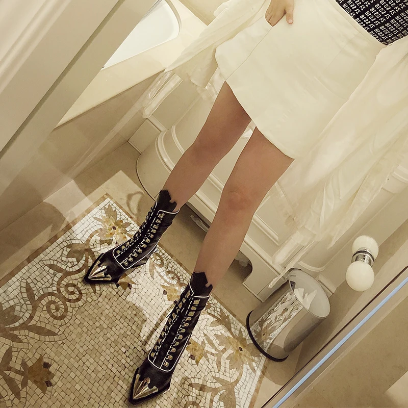 Zapatos de mujer/2018 женская обувь на высоком квадратном каблуке сапоги до середины икры