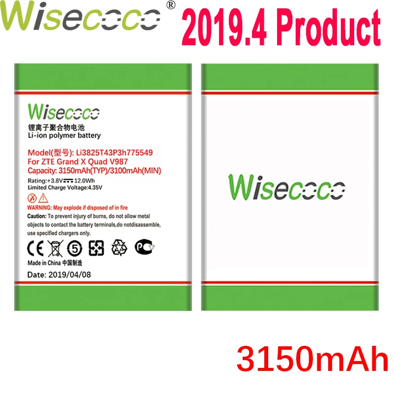 

Wisecoco 3150mAh Li3825T43p3h775549 Battery For ZTE GRAND X QUAD V987 U935 V967 N9810 N9101 Phone New Product+Tracking Number