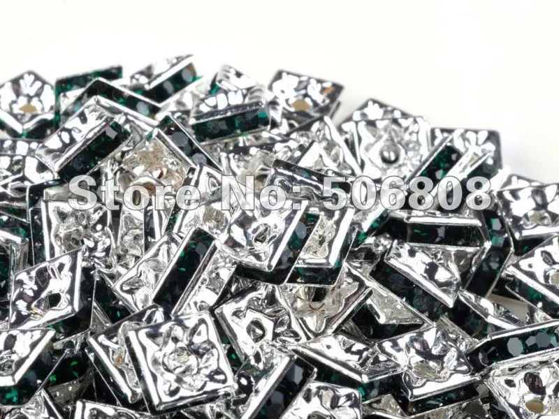 

8 X 8MM Rhinestone Square Spacer Beads, Silver Plated With Green Crystal Spacers, DIY Basketball Wives Earrings 100PCS/LOT