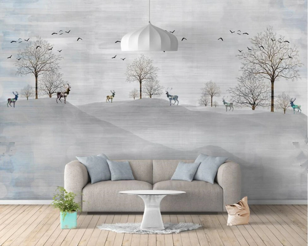 

Nordic minimal Elk flying birds forest custom wallpaper,living room TV backdrop sofa wall bedroom murals papel de parede