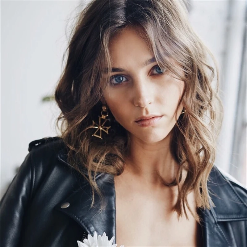 

2018Fashion Large Cross Earrings for women Vintage gold copper pendant Dangle earring female jewelry street photo style hot gift