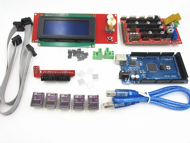 3D Printer kit 1pcs Mega 2560 R3 + 1pcs RAMPS 1.4 Controller+ 5pcs DRV8825 Stepper Motor Drive + 1pcs LCD 2004 controller