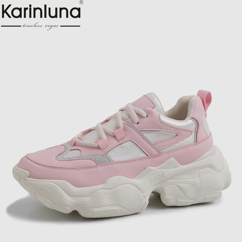 

KarinLuna women's leisure Fashion INS Hot Platform chunky Sneakers Women Genuine Leather big Sizem Casual Women Shoes Woman