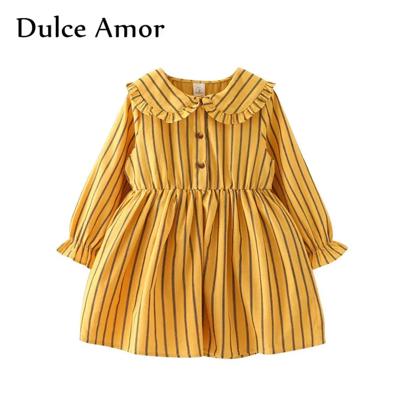 

Dulce Amor Girls Princess Dress Baby Girl Clothes 2018 New Autumn Cute Vertical Striped Lotus Leaf Collar Kids Dresses For Girls