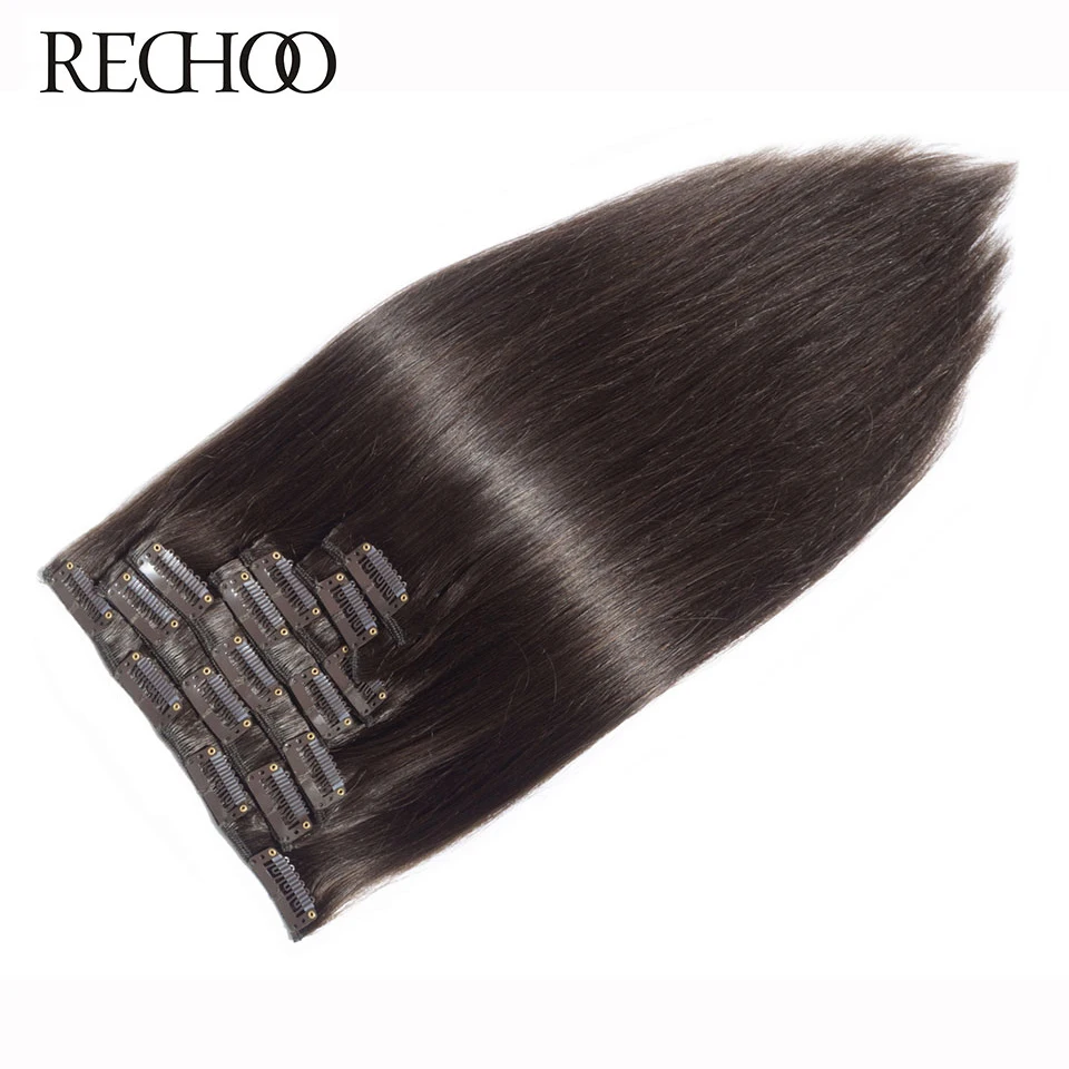 

Rechoo Straight 10Pcs Clip In Human Hair Extensions #2 Malaysian Non-Remy Hair Clips 180 Gram Full Head Set 16 to 26 Inches
