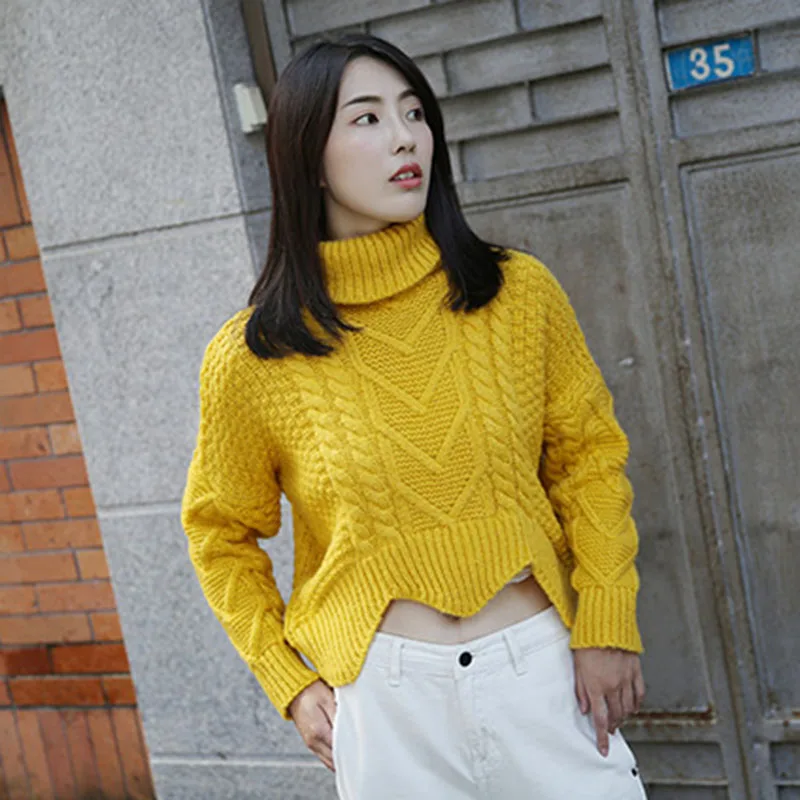 

Pullovers 2018 New Knitwear Woman Winter Knit Korea Jumper Sweater Ladies New Yellow Pullover Tops Long Sleeve Fashion Female
