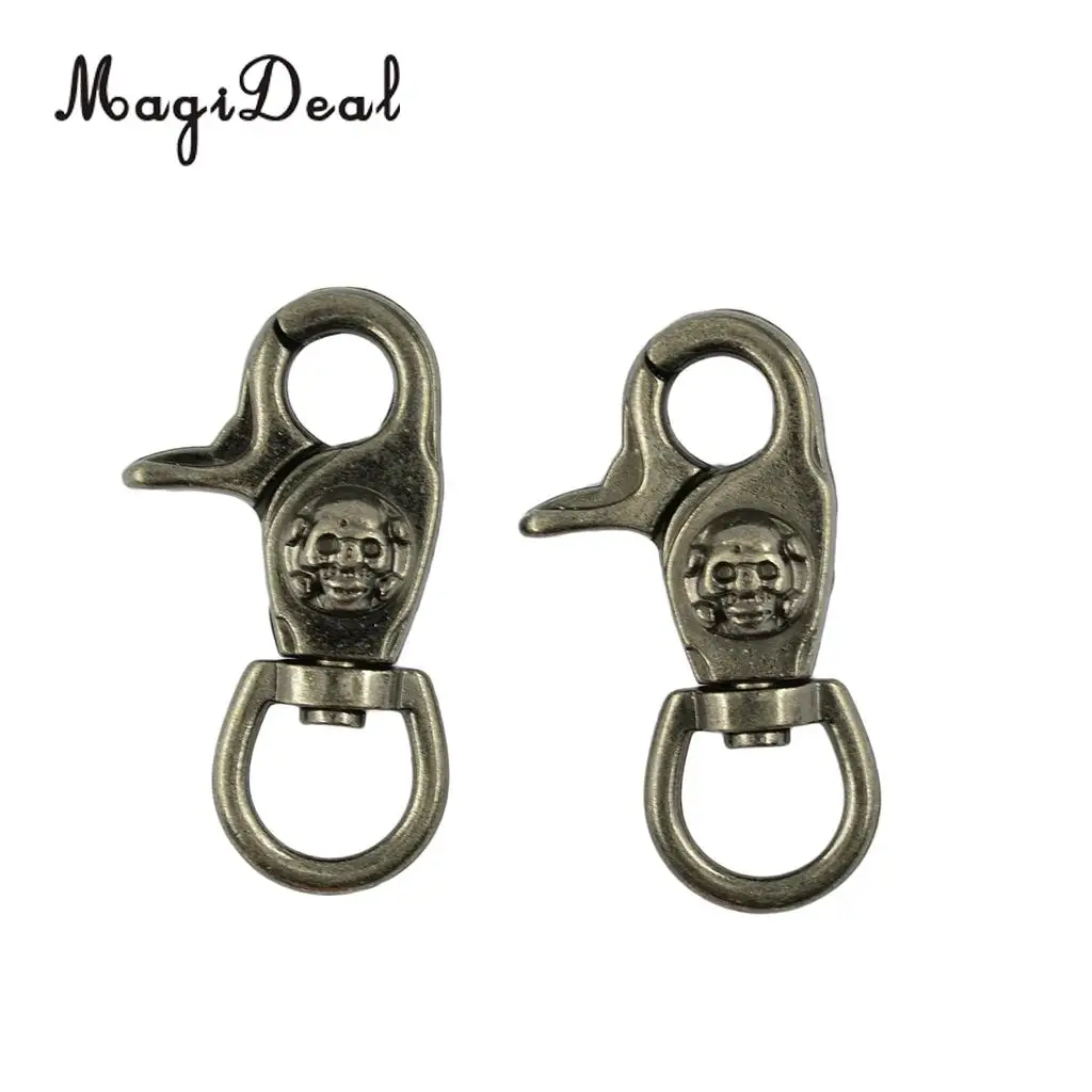 MagiDeal 2pcs Outdoor DIY Alloy Antique Silver Skull Snap Swivel Trigger Hooks Clips for keychain Climbing Caving Accessories