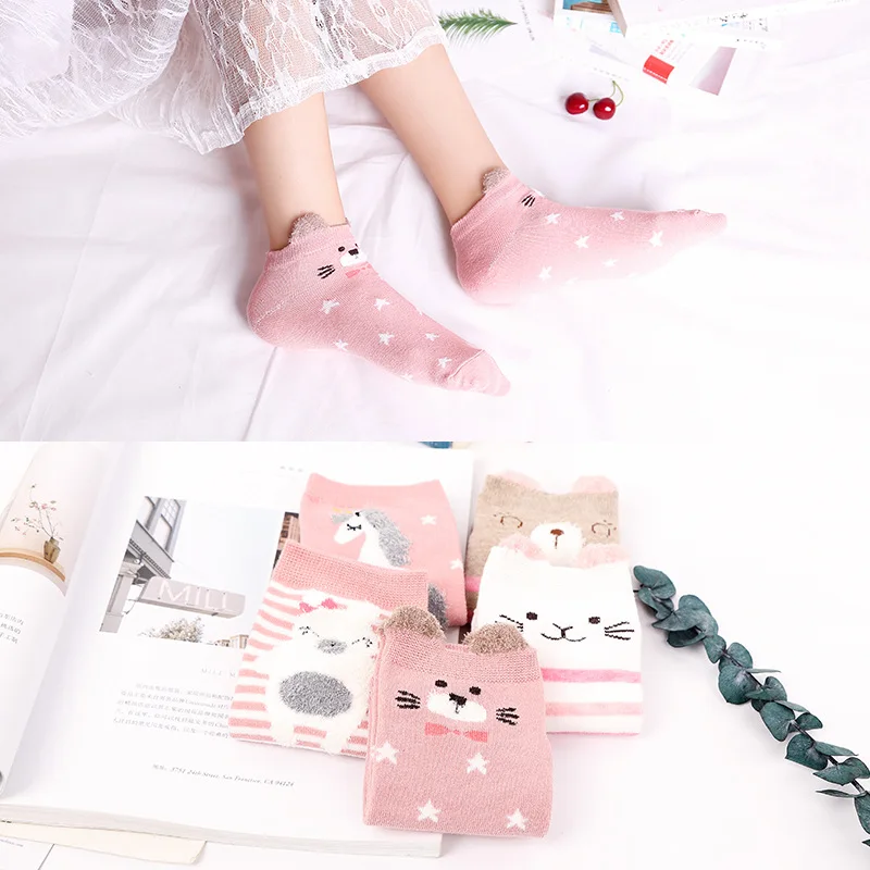 

Women Cotton Socks Stereoscopic Cute Animal Female Kawaii Cat with Dog Summer Short Socks Women Casual Soft Funny Socks
