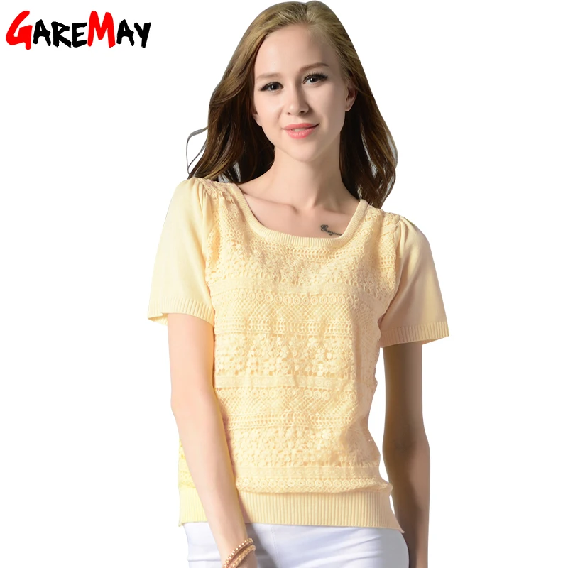 Knitwear For Women Yellow Short Sleeve Sweater Summer Pullover White