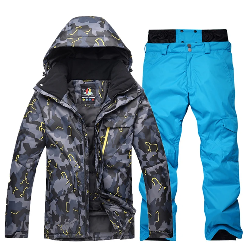 Traje de esquí de los hombres al aire libre impermeable a prueba de viento ropa deportiva caliente chaqueta de esquí + Pantalones desgaste-30 grados resistente al frío Snowboard esquí conjunto