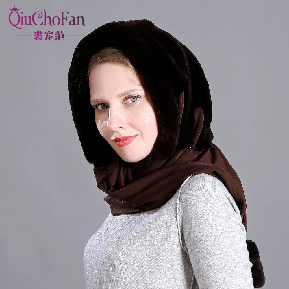 Sombrero de piel de conejo Natural bufanda elegante cálido invierno sombreros para mujeres estilo clásico ruso calidad mujer gorros - 1