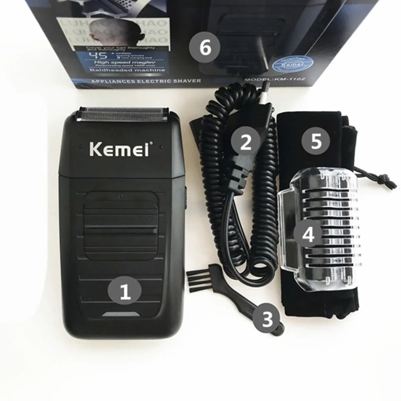 Kemei KM-1102 Аккумуляторная Беспроводная Бритва для мужчин с двумя лезвиями, возвратно-поступательная Бритва для бороды, многофункциональный триммер для ухода за лицом