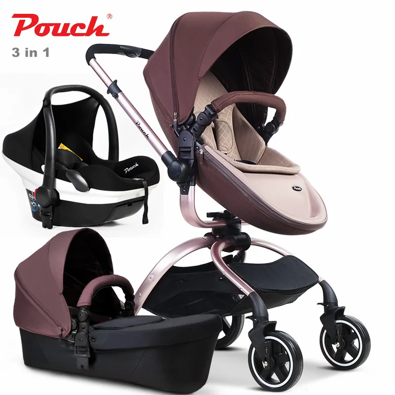 3 in 1 Coffee WH Роскошные Детские коляски 3 в 1 тележка, детская коляска/кресло+ независимая люлька+ безопасное автокресло - Цвет: 3 in 1 Coffee WH