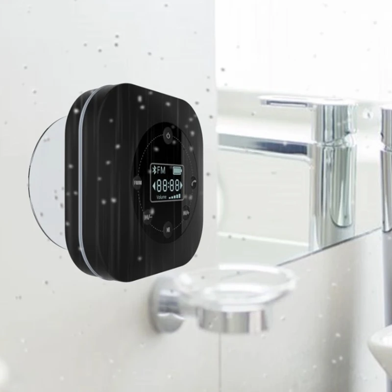 

Mini Wireless Bluetooth Speaker IPX4 Waterproof Sucker Bluetooth Speaker for Handfree Profile Clock FM Radio Display Microphone