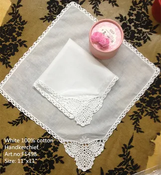 

Fashions Vintage12PCS/Lot 11x11"White soft 100% cotton Women Handkerchief Lace Wedding Hankies Embroidered lace edges for bride