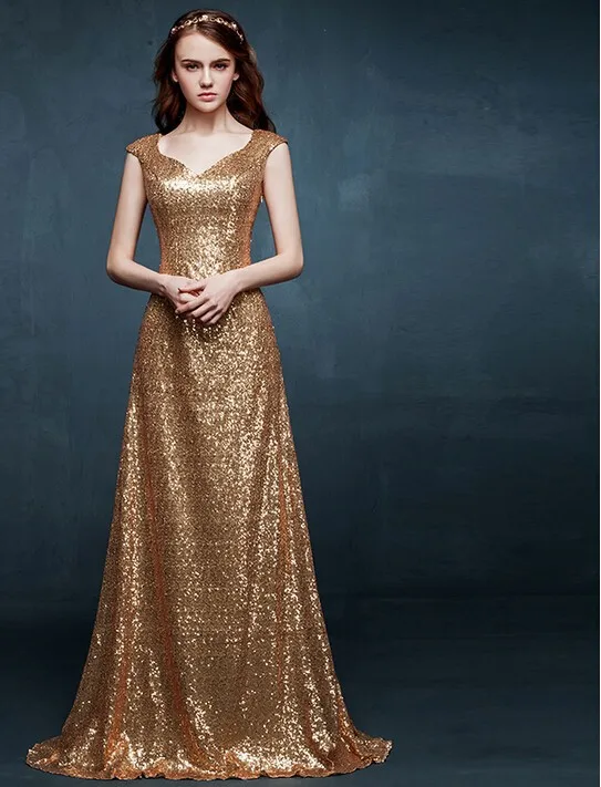cap sleeve fit long sequin gown