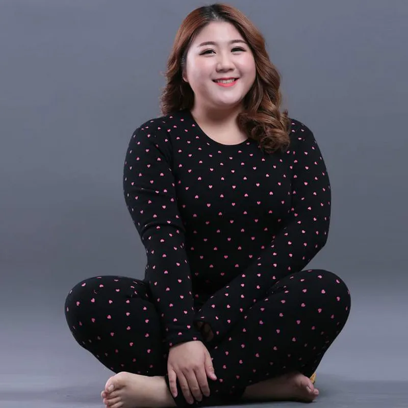 

2019 New 2XL-6XL Thick Winter Warm Long Johns Suit for Women Plus Size Dot Sleep Wear Slim Thermal Underwear Women