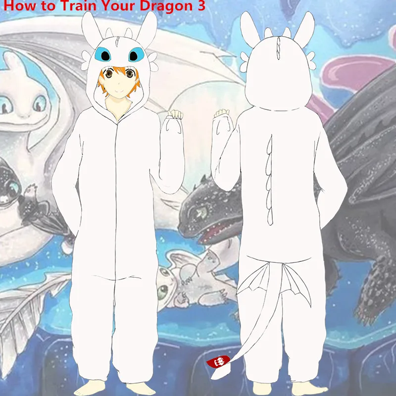 

Cartoon How to Train Your Dragon 3 Cosplay Costume White Light Fury Toothless Kids Adult Pajamas Bathrobe Jumpsuit Sleepwear New