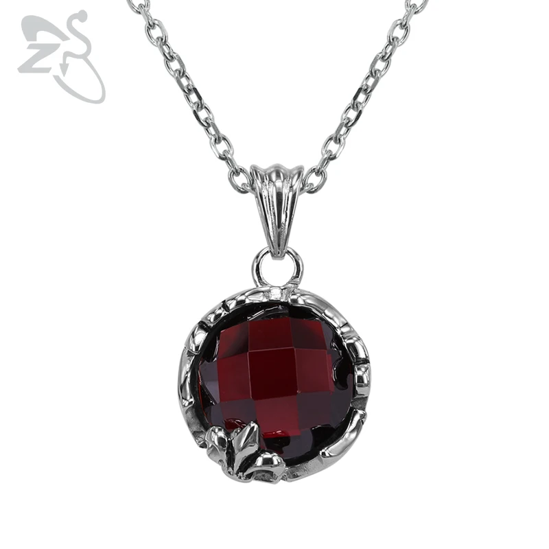 

ZS Red Zirconia Hip Hop Pendant Neckalce Punk Stainless Steel Jewelry for Men Biker Jewelry Hip Hop Accessories Gift for Boy