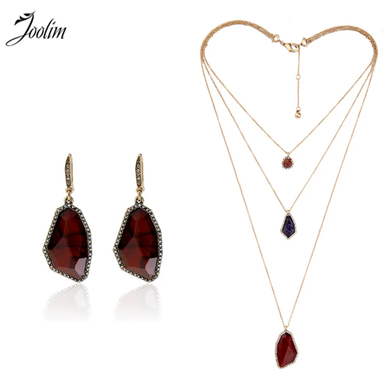 

JOOLIM Jewelry Wholesale/High Quality Geo Cut Tiger Eye Stone Layered Necklace Earring Jewelry Set Lead & Nickel Free