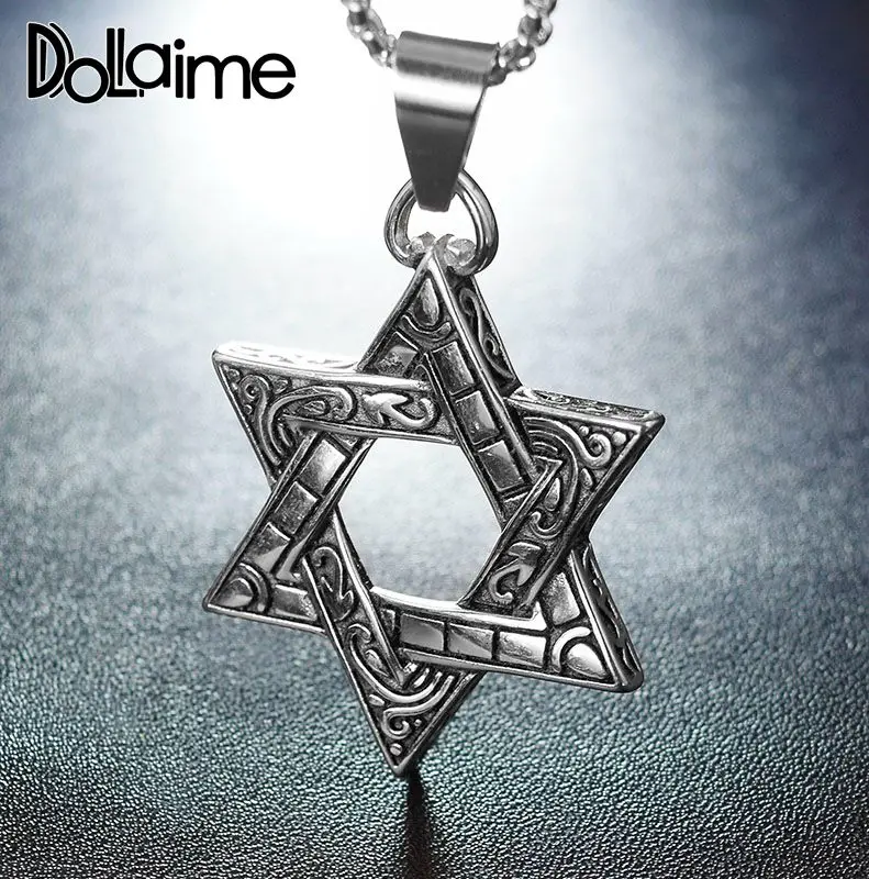 Dolaime High Quality Fashion Stainless Steel Silver Color Hexagram Shape Myth Style Male Pendant Man Gift Necklace P367 | Украшения и