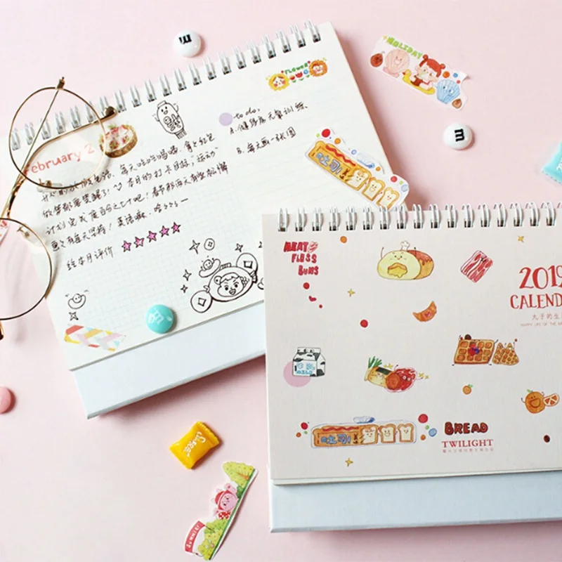 

2019 Cute Cartoon Series Calendars Mini Table Desk Calendar Office Work Learning Schedule Periodic Planner Stationery