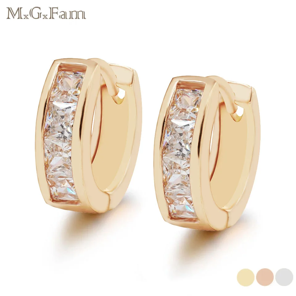 

MGFam Costume 18 Gold Color Hoop Earrings Jewelry For Women Square Zircon (13*4 mm) with Evironmental Copper