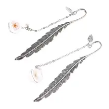 Ретро Винтажная закладка перо сушеный цветок персиковый цвет образец креативные металлические закладки канцелярские подарки