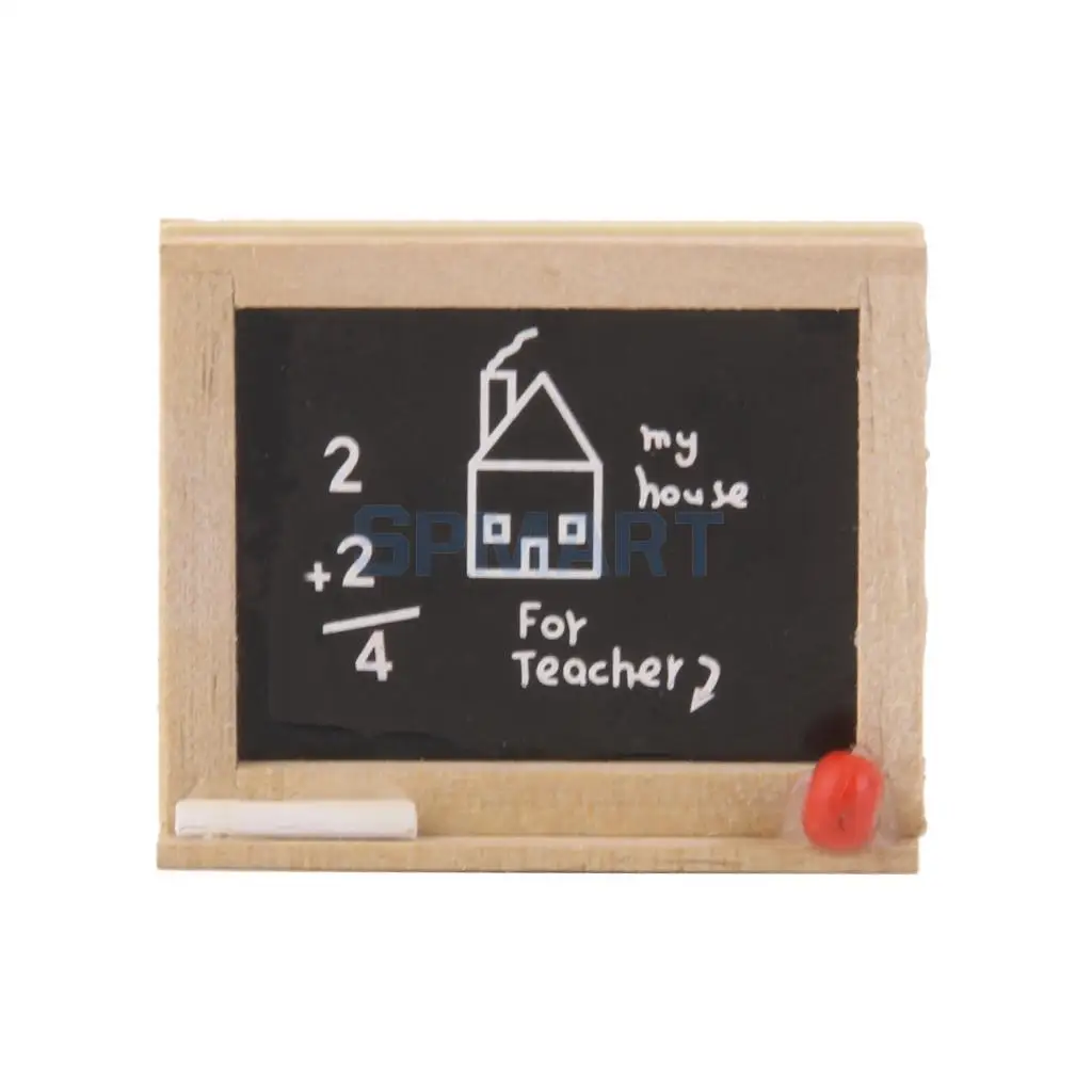 MagiDeal Vintage Wooden 1/12 Dollhouse Miniature Chalkboard Blackboard Set w/Chalk Red Eraser for Dolls Acc Children Kids Toys