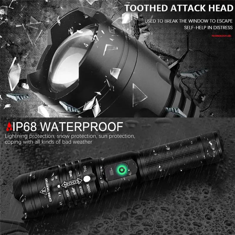 7600 lumens led flashlight the most powerful flashlight 18650 usb flashlight xhp50 lantern 18650 led flashlight hunting lights