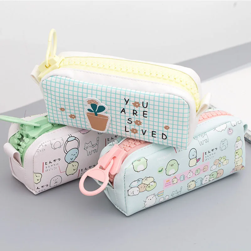 

Student pencil case cute girl simple canvas large capacity pencil bag zipper stationery bag