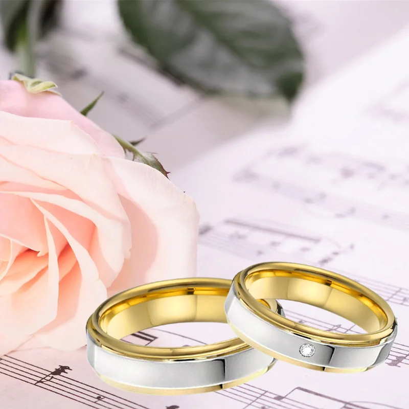 Classic Bicolor Alliances Wedding Band Couple Rings men 4mm 5mm high polishing Anniversary Engagement Rings For Women (4)