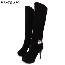 VAMOLASC New Fashion Women Autumn Winter Warm Faux Suede Knee High Knight Boots Sexy Thin High Heel Boots Platform Women Shoes