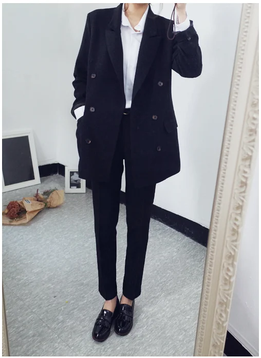 high quality Work Pant Suits 2 Piece Sets Double Breasted Striped Blazer Jacket & Zipper Pant Office Lady Suit Women Outfits Ms