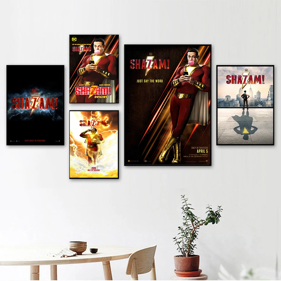 

Shazam! superman Wall Stickers White Coated Paper Prints Home Decoration Livingroom Bedroom Bar Home Art Brand