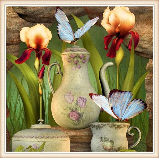 

5D DIY mosaic diamond embroidery bedroom Butterfly vase diamond paste diamond painting cross stitch square needlework