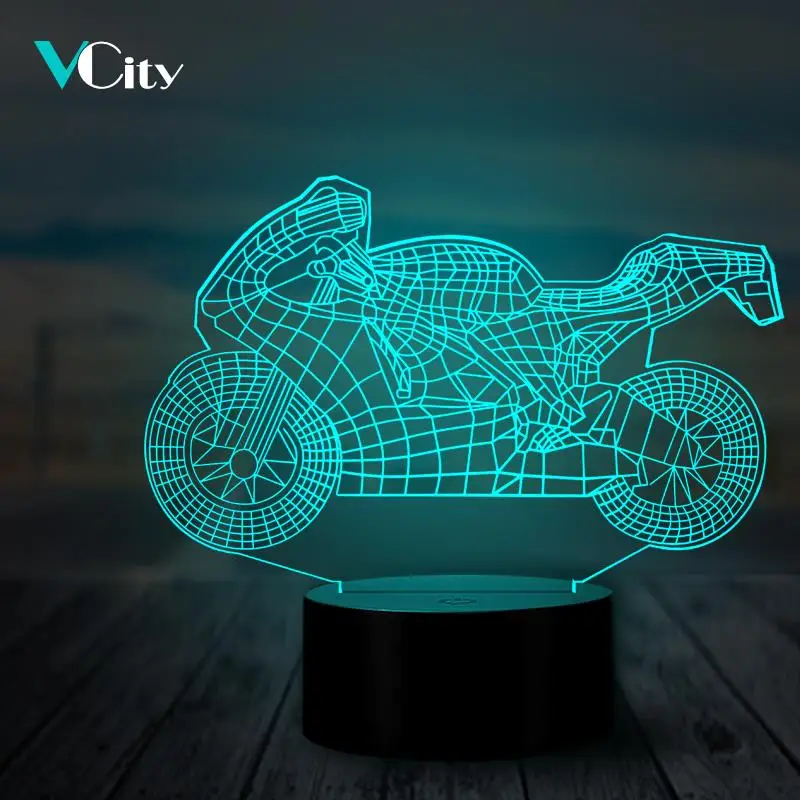 VCity модный Мотоцикл 3D СВЕТОДИОДНЫЙ Ночник светильник Настольная лампа USB
