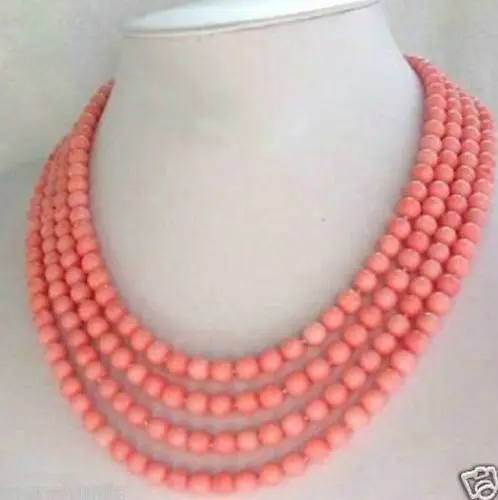 

Fashion jewelry 4 Strands 6mm Pink Coral Necklace ^^^@^Noble style Natural Fine jewe FREE SHIPPING