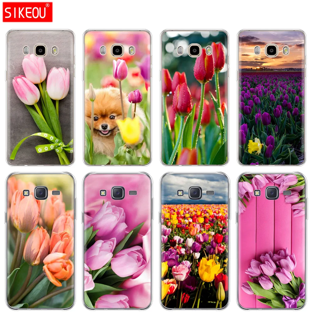 

silicone cover phone case for Samsung Galaxy J1 J2 J3 J5 J7 MINI 2016 2015 prime Tulips flower Spring field Red pink purple