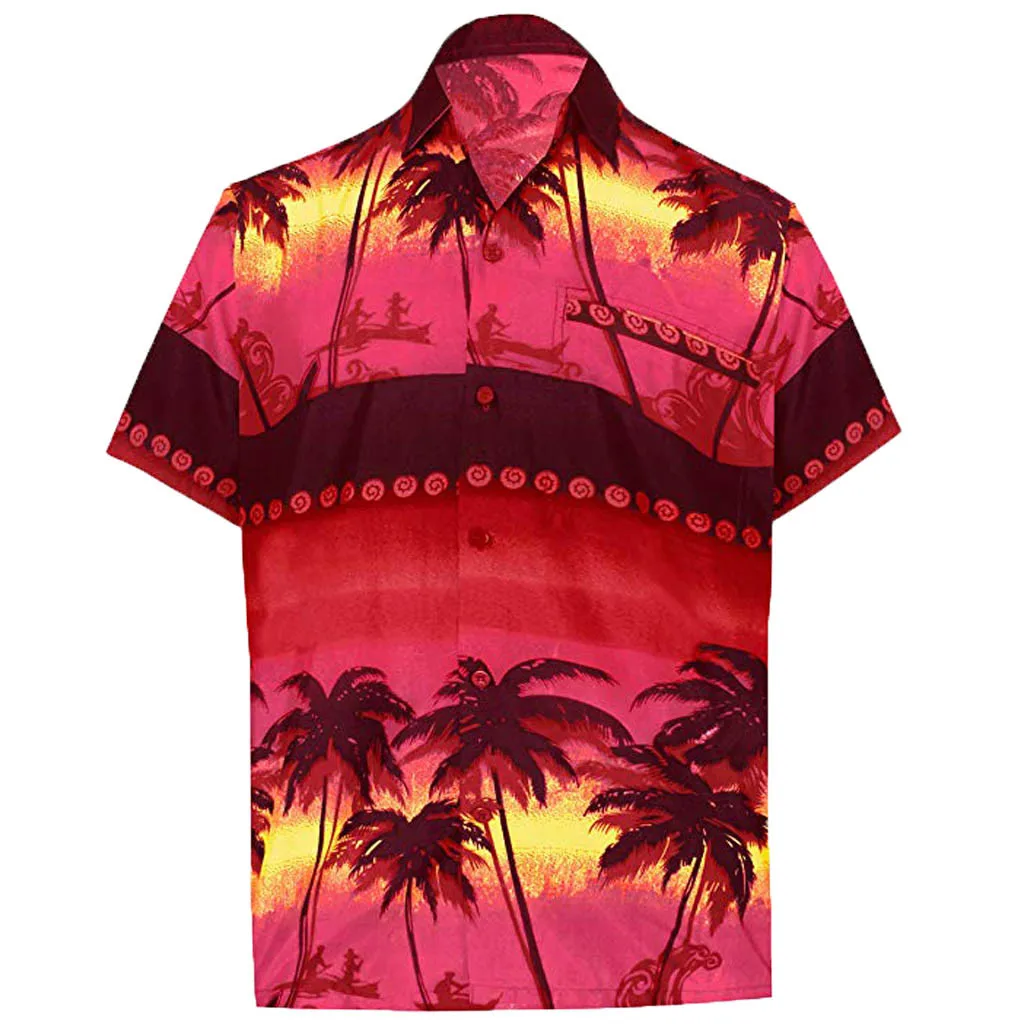Гавайская рубашка, Мужская блузка с коротким рукавом, быстросохнущая Повседневная рубашка на пуговицах, с принтом, пляжный топ, Sreetwear camisa hombre camisa masculina - Цвет: Red