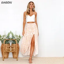 Женская ассиметричная длинная юбка летняя Бохо винтажная Цветочная печать с разрезом сбоку обтягивающая юбка макси девушка Талия Пляжная Вечеринка Юбки женские
