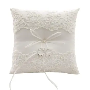 

Lace Imitation Pearl Wedding Ring Pillow Ivory Cushion Bearer 8.26 Inch For Beach wedding