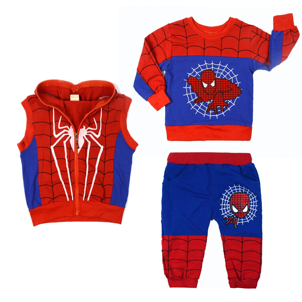 

3 piece Set Children Clothing Set Autumn New Cartoon Fashion Hooded Coat Toddler Kids Boys Clothes Winter Spiderman Suits T2925