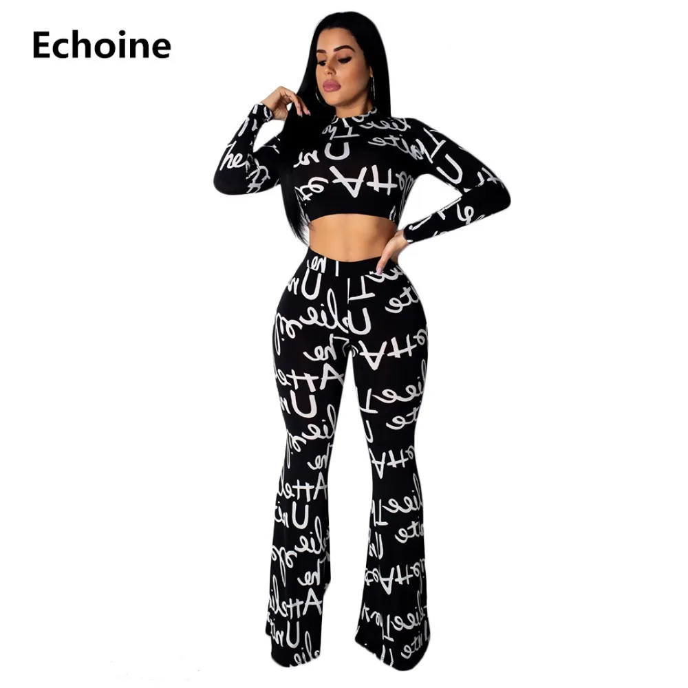 

Women 2 Piece Set Crop Top and Pants Letter Print Pants Set Slim Bodycon Club Outfits Sheath Sexy Elegant Party Pants Set